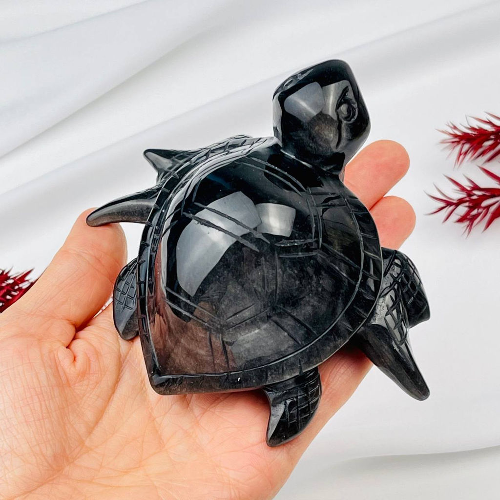 Фигурка резная "Черепаха" из серебристого Обсидиана