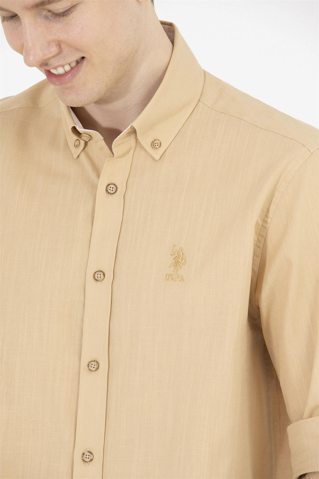 U. S. Polo Assn Мужская рубашка светло-коричневого цвета с длинным рукавом - U.s. polo assn фото 14
