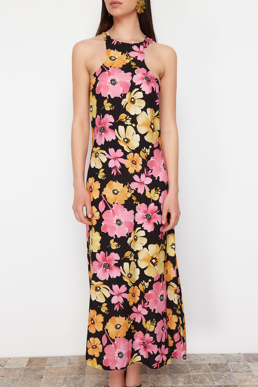 Siyah Cicek Bask?l? Duz Kesim Viskon Maxi Dokuma Elbise TWOSS24EL00647 - Trendyolmilla фото 4