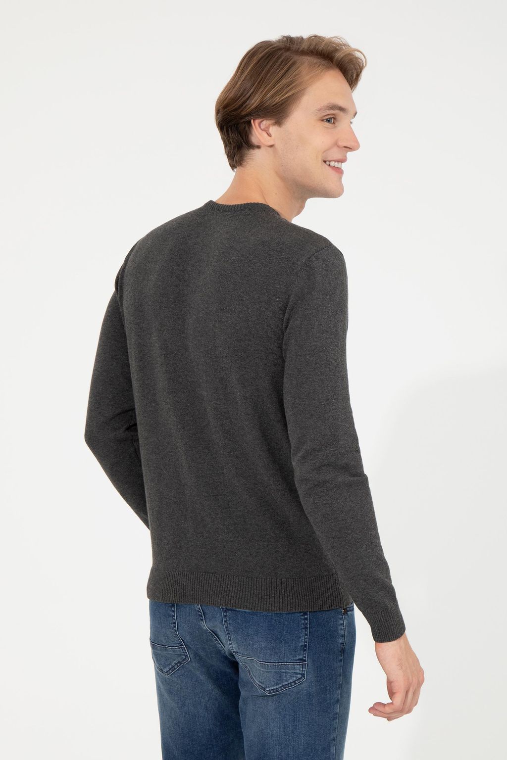 U. S. Polo Assn Мужской трикотаж антрацитового меланжевого цвета с круглым вырезом - U.s. polo assn фото 5