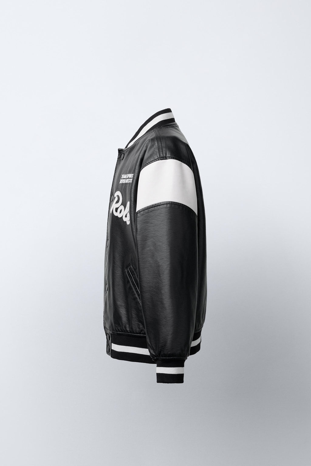 FAUX LEATHER BOMBER JACKET WITH EMBROIDERED TEXT - Zara фото 3