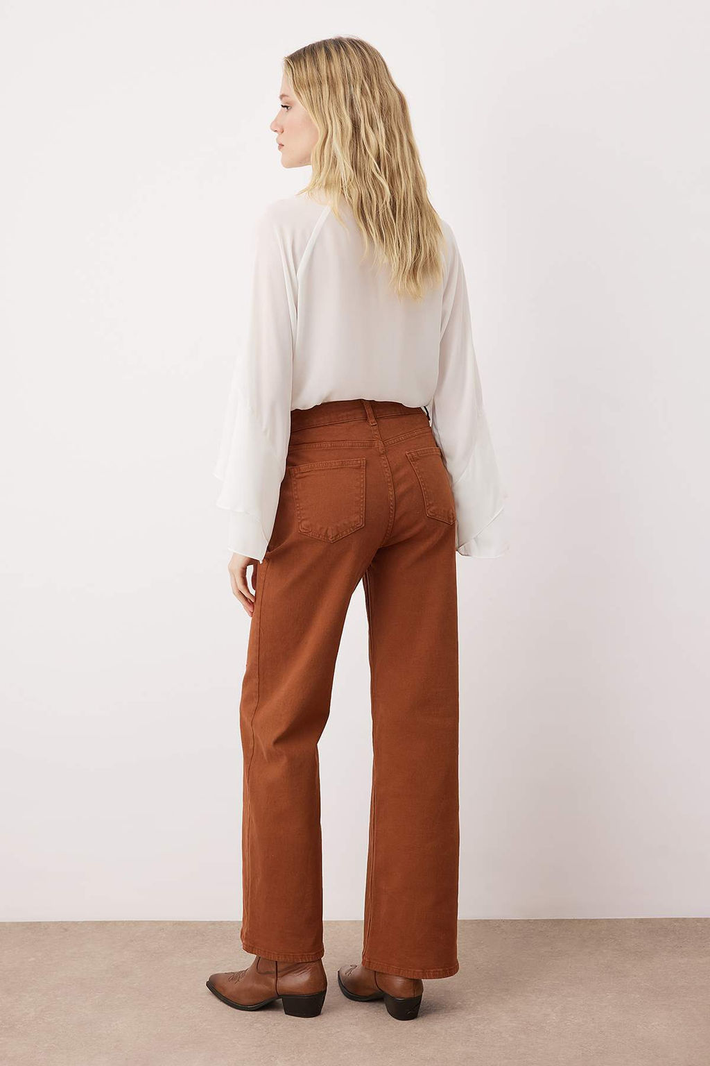 Kahverengi Dugme Detayl? Yuksek Bel Wide Leg Comfort Esnek Jeans TWOAW26JE00017 - Trendyolmilla фото 4