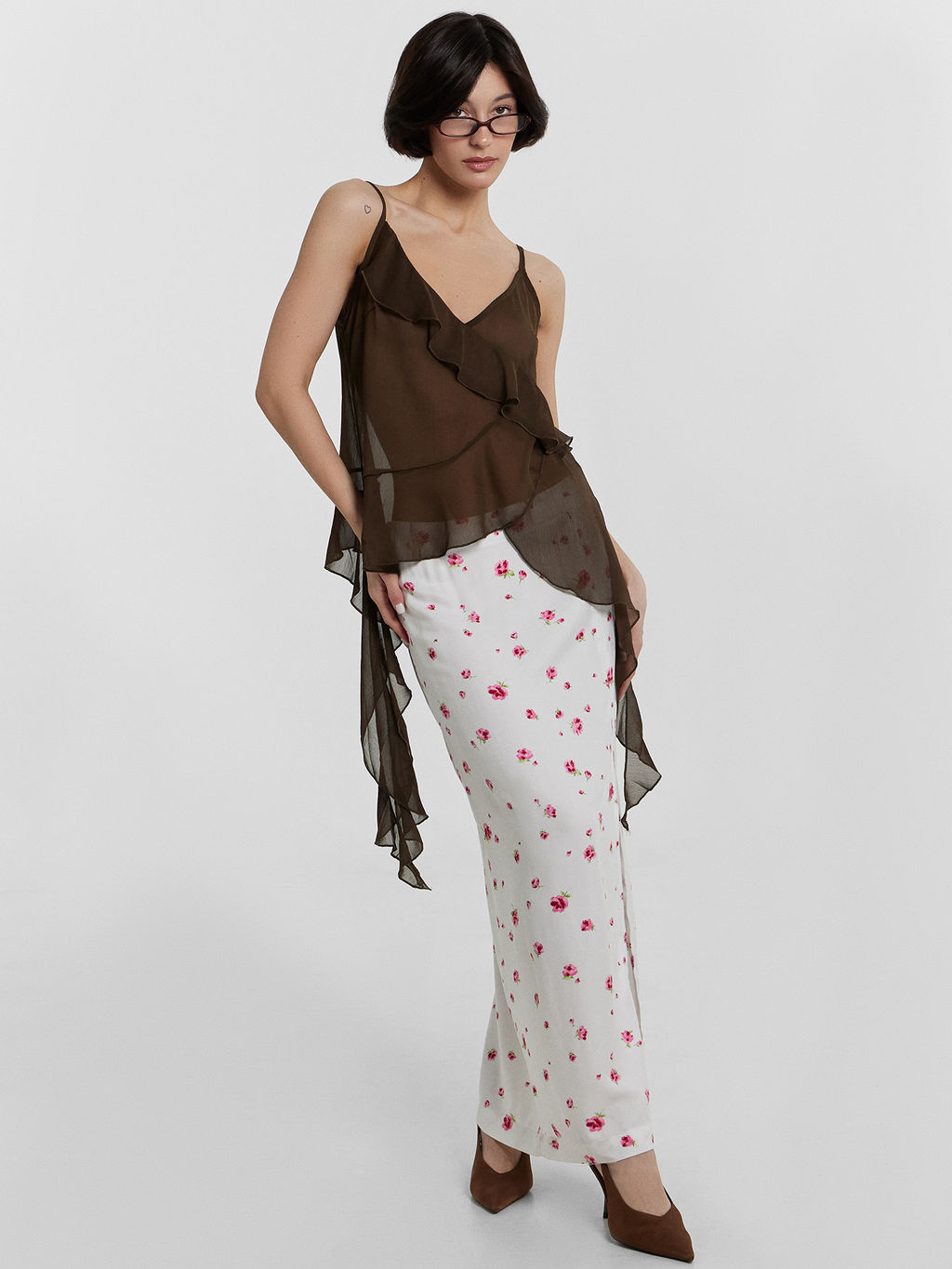 Юбка женская белая с цветочным принтом