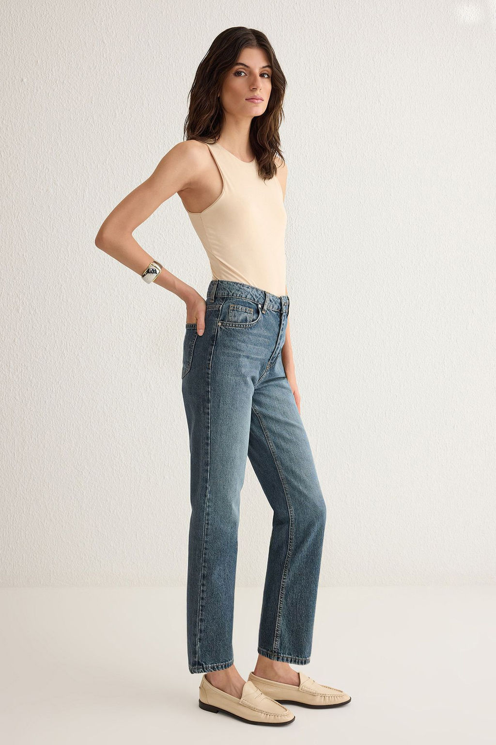 TRENDYOLMILLA Mavi Yuksek Bel Straight Jeans TWOSS25JE00106 фото 2