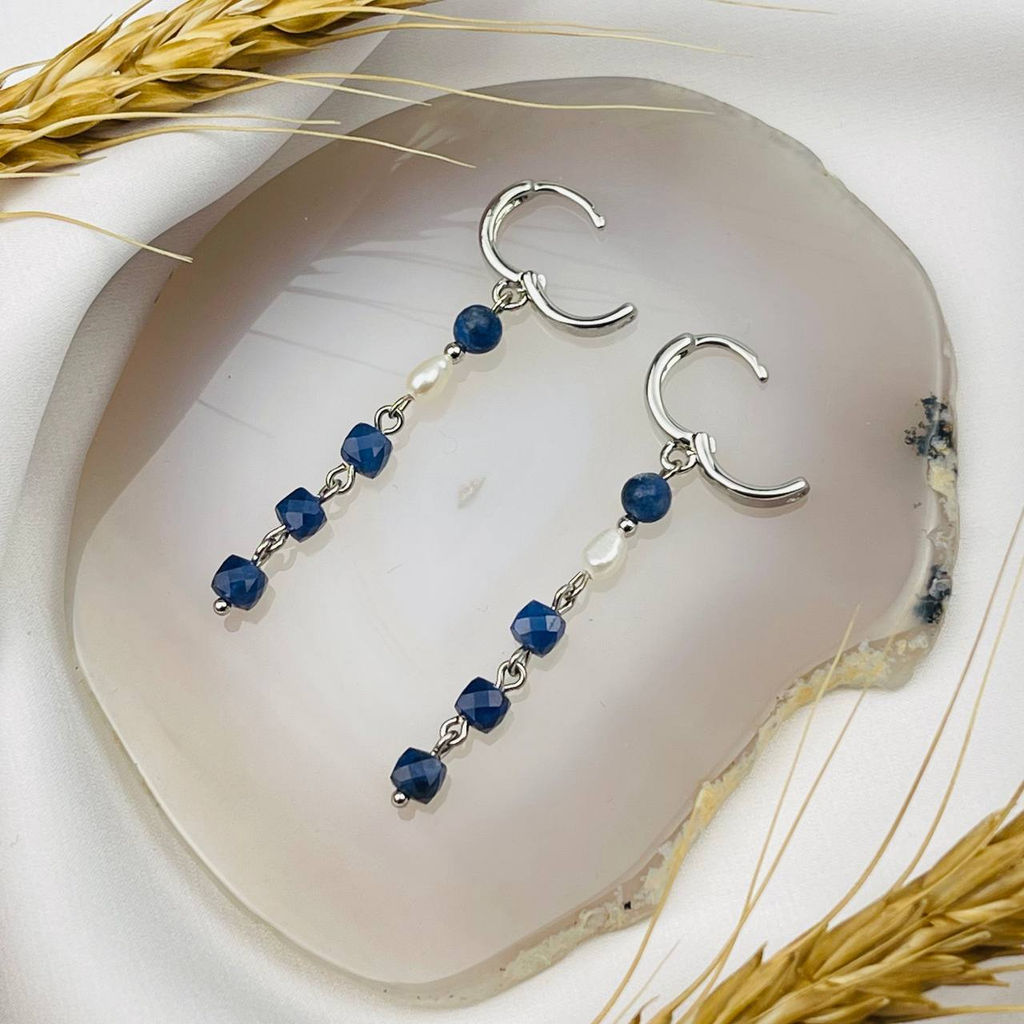 Серьги длинные из Содалита и Жемчуга - Радуга самоцветов фото 3