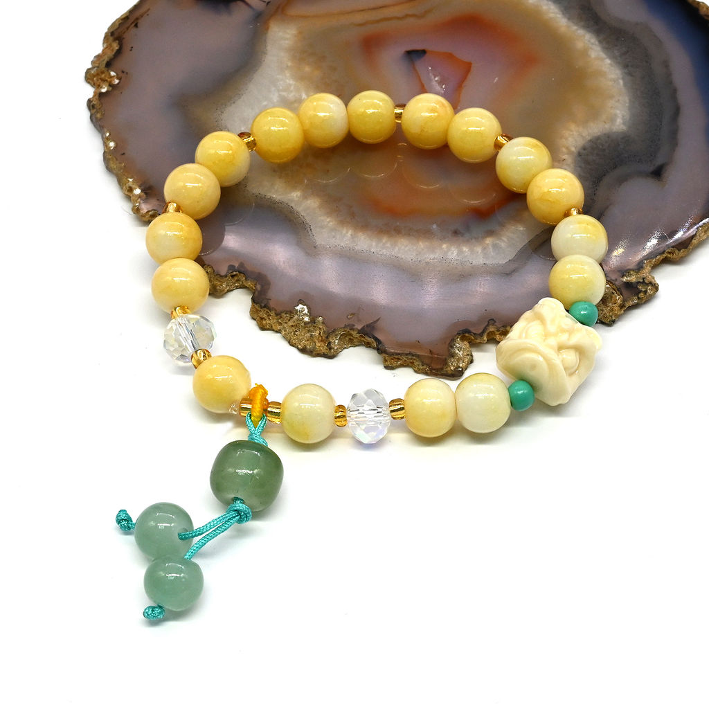 Браслет Голова Льва шарик 8мм цвет желтый, 17см