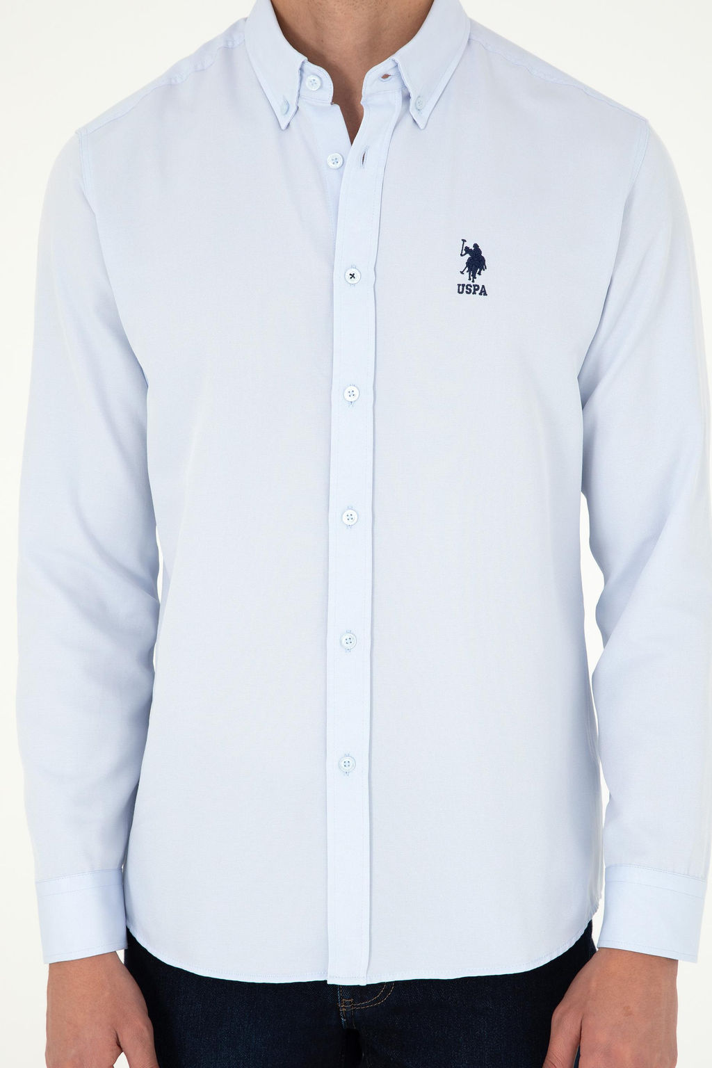 Мужская голубая базовая рубашка с длинным рукавом - U.s. polo assn фото 6