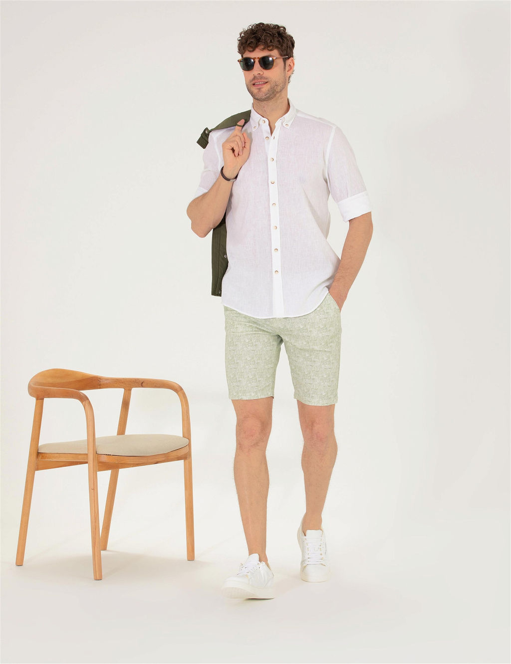 Haki Slim Fit Bermuda _ort