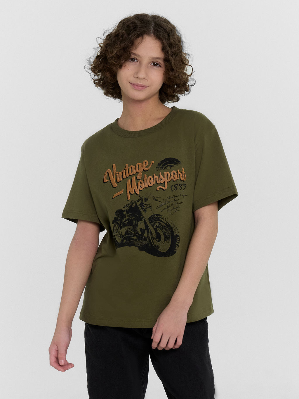Футболка для мальчиков зеленая с принтом и надписью Vintage motosport - Mark formelle фото 2