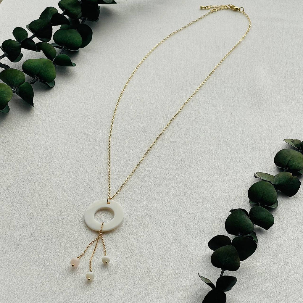 Кулон на цепочке из Перламутра с Розовым кварцем 55 см +