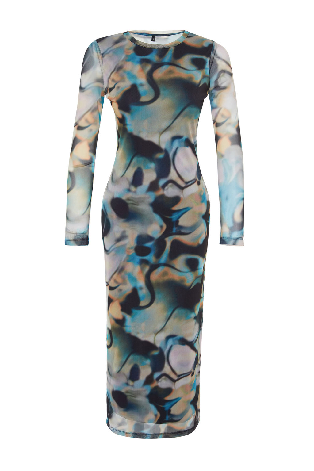 Mavi S?rt Dekolteli Uzun Kol Bask?l? Tul Esnek Orme Kalem Elbise TWOSS24EL00115 - Trendyolmilla фото 8