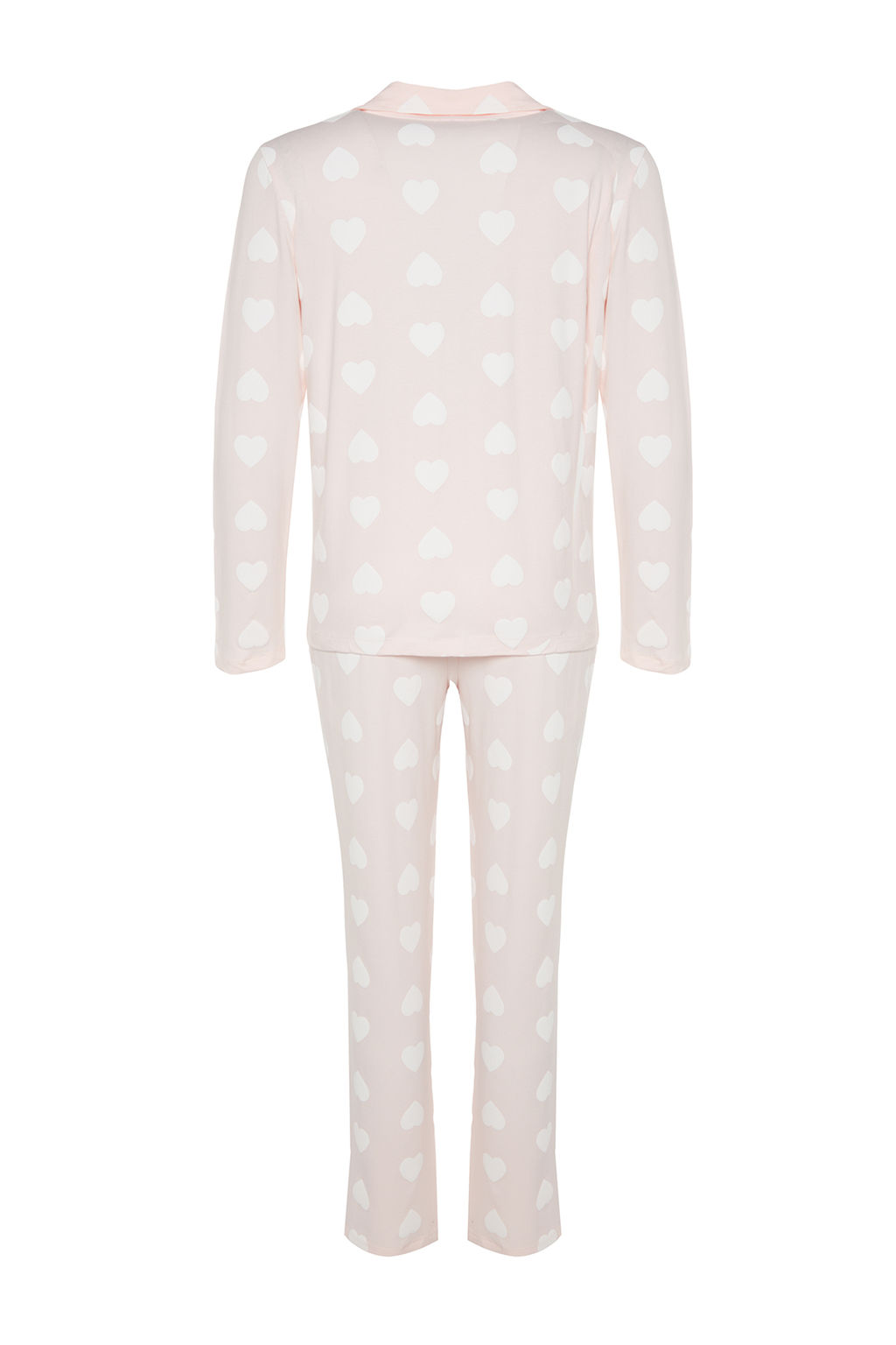 Trendyolmilla Premium Pudra %100 Pamuklu Kalpli Puf Desenli Gomlek-Pantolon Orme Pijama Tak?m? THMAW24PT00253 фото 12