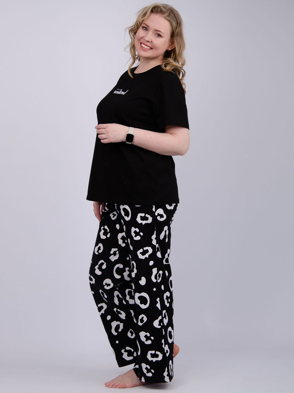 Пижама Выходные чёрная, трикотаж - Малина фото 4