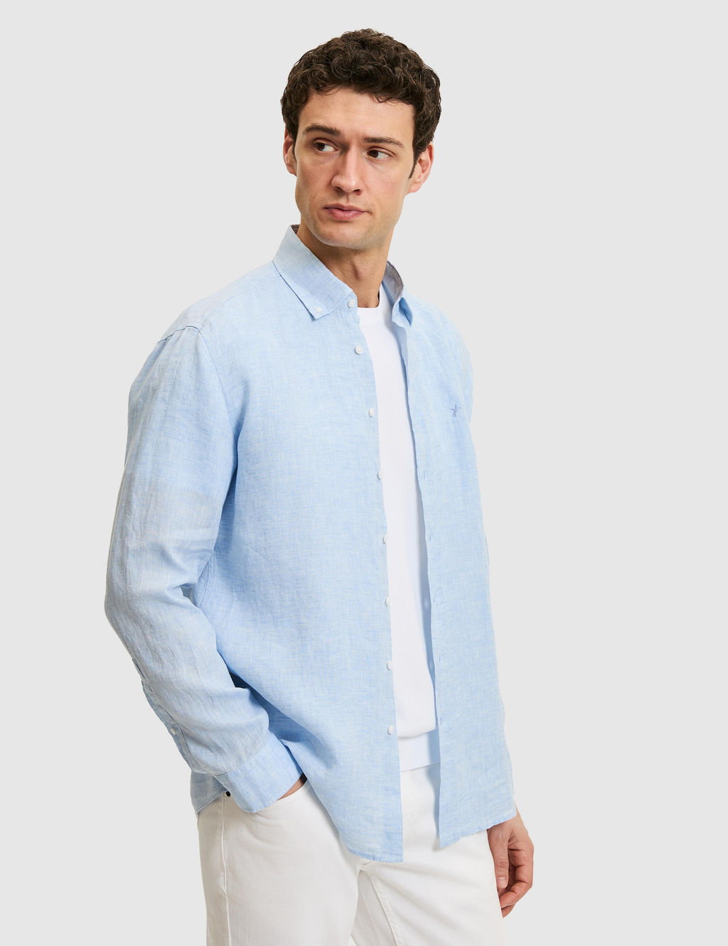 Mavi Regular Fit Yakas_ D__meli %100 Keten G_mlek