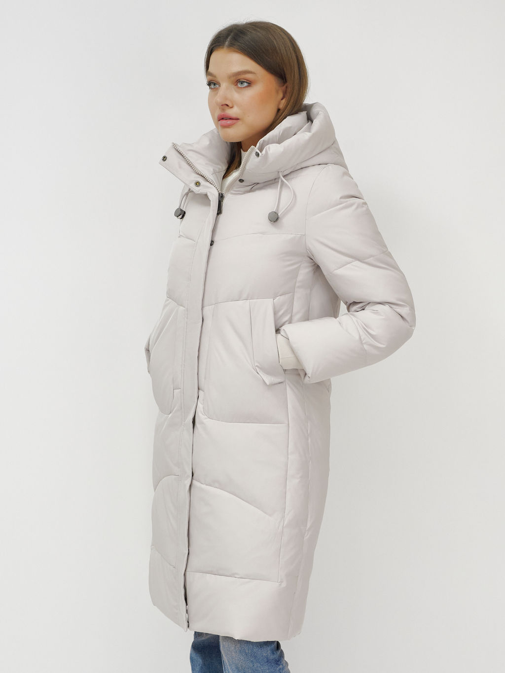 Куртка зимняя с капюшоном удлиненная стеганная бежевого цвета 9650B - Mtforce фото 7