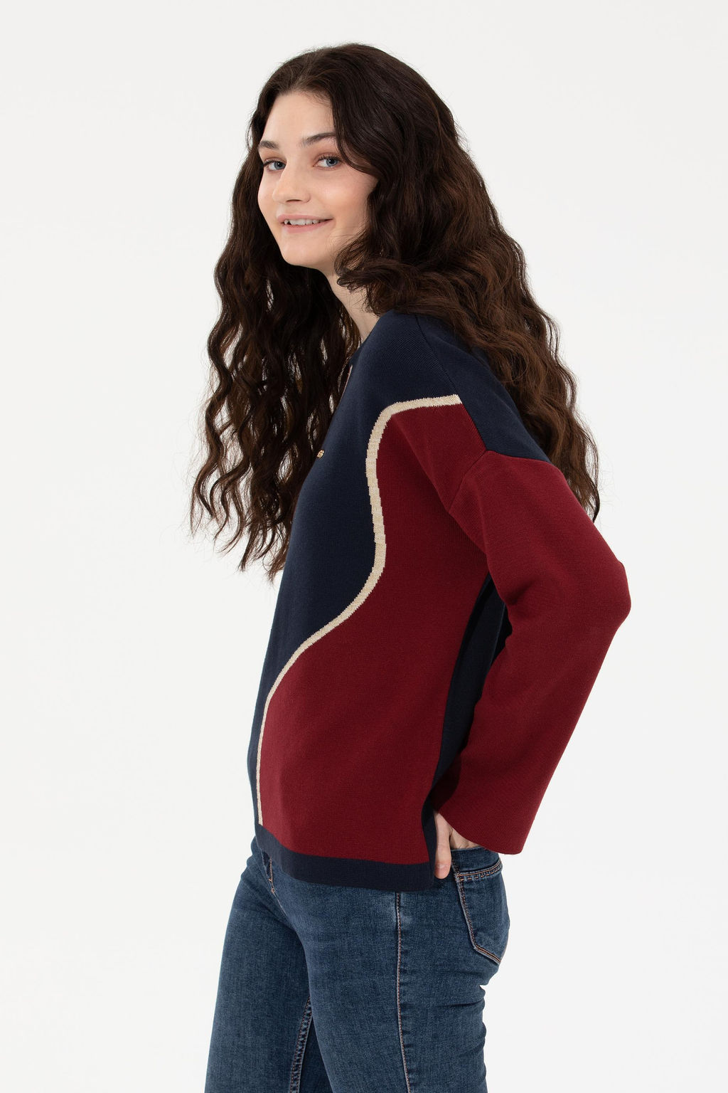 Джемпер темно-синий круглый воротник из хлопка