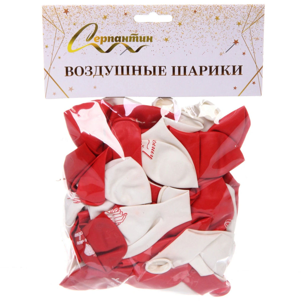 Воздушные шары 50 шт, 10"/25см "Любовная серия", Красный/белый
