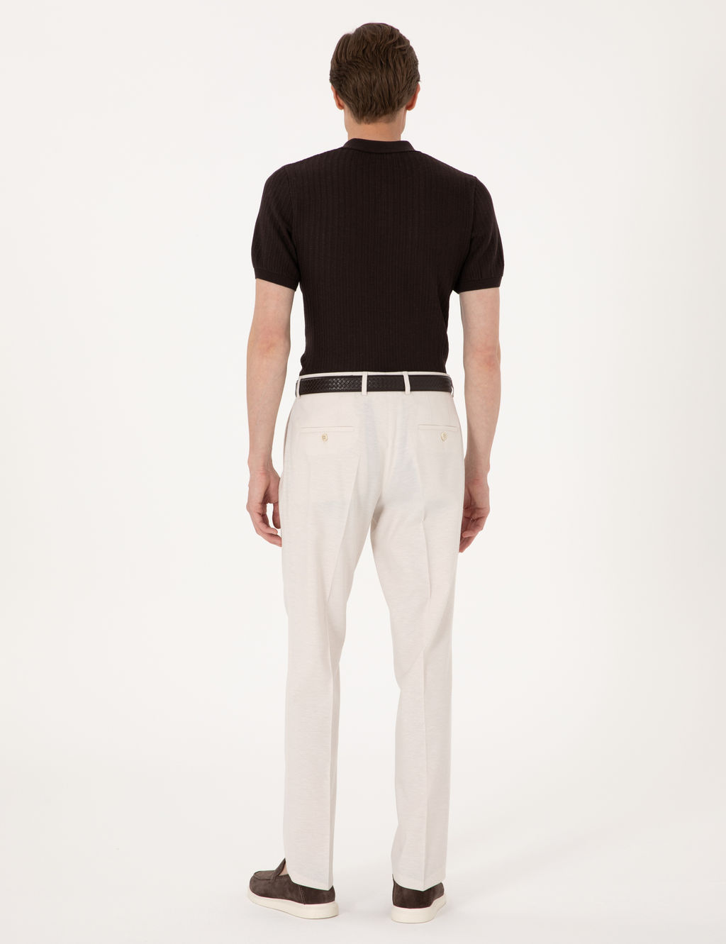 Bej Slim Fit Keten Kar___ml_ Pileli Kuma_ Pantolon