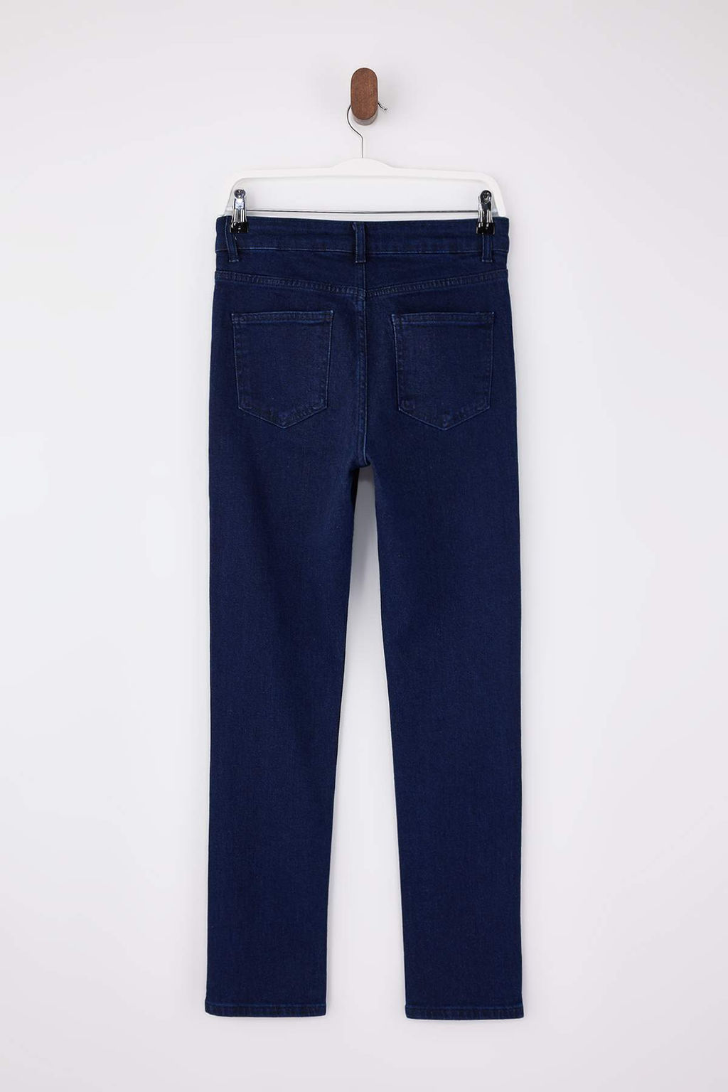 Koyu Mavi Yuksek Bel Az Esnek Straight Duz Kesim Slim Jeans TWOSS26JE00102 - Trendyolmilla фото 2