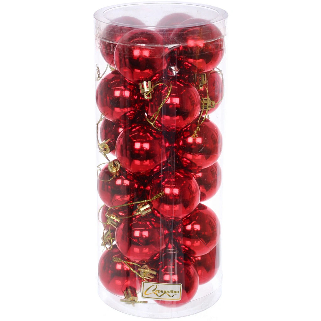 Новогодние шары 5 см (набор 24 шт) "Глянец", красный
