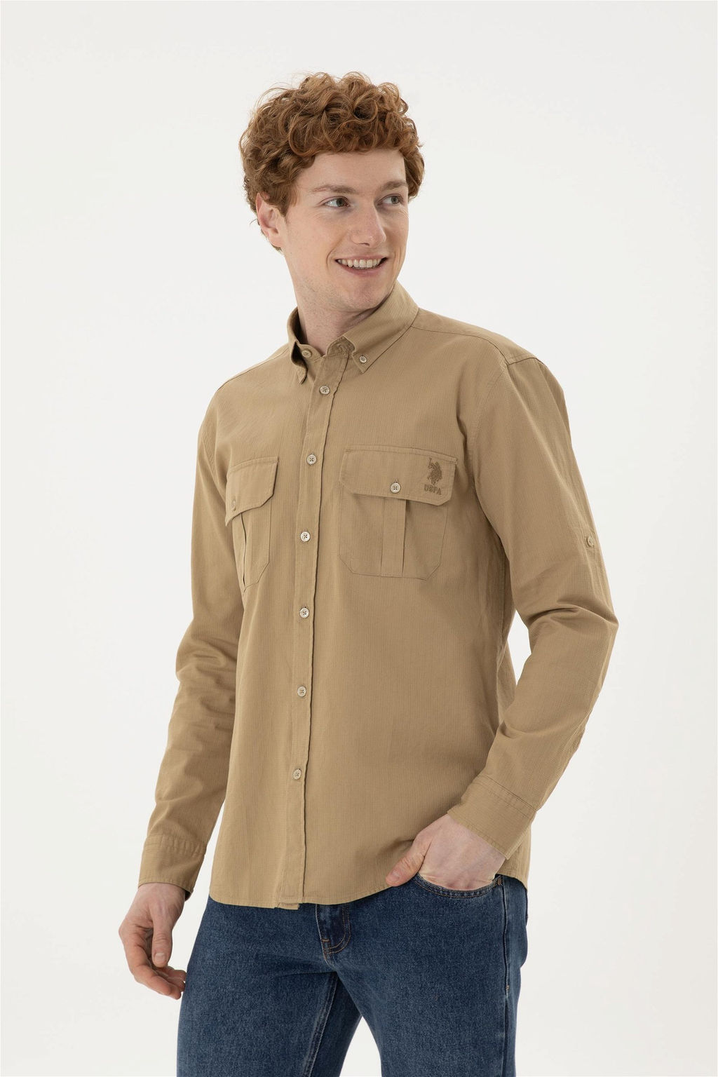 Мужская рубашка цвета хаки с длинным рукавом - U.s. polo assn фото 3