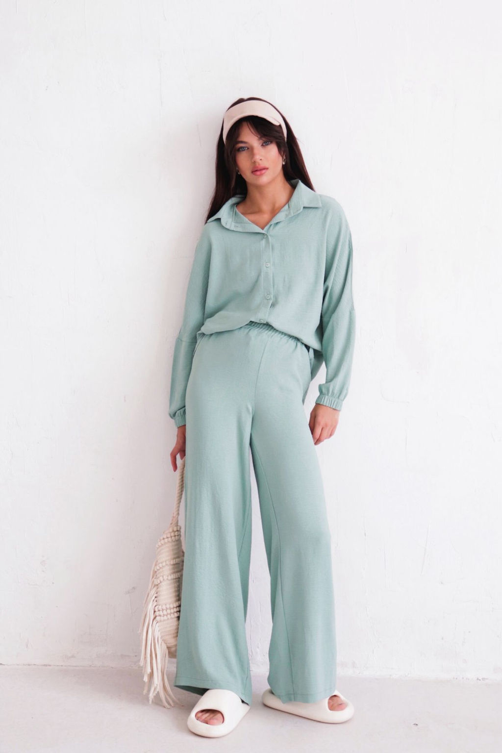 9986 Брюки-палаццо светло-аквамариновые летние - Martichelli фото 2
