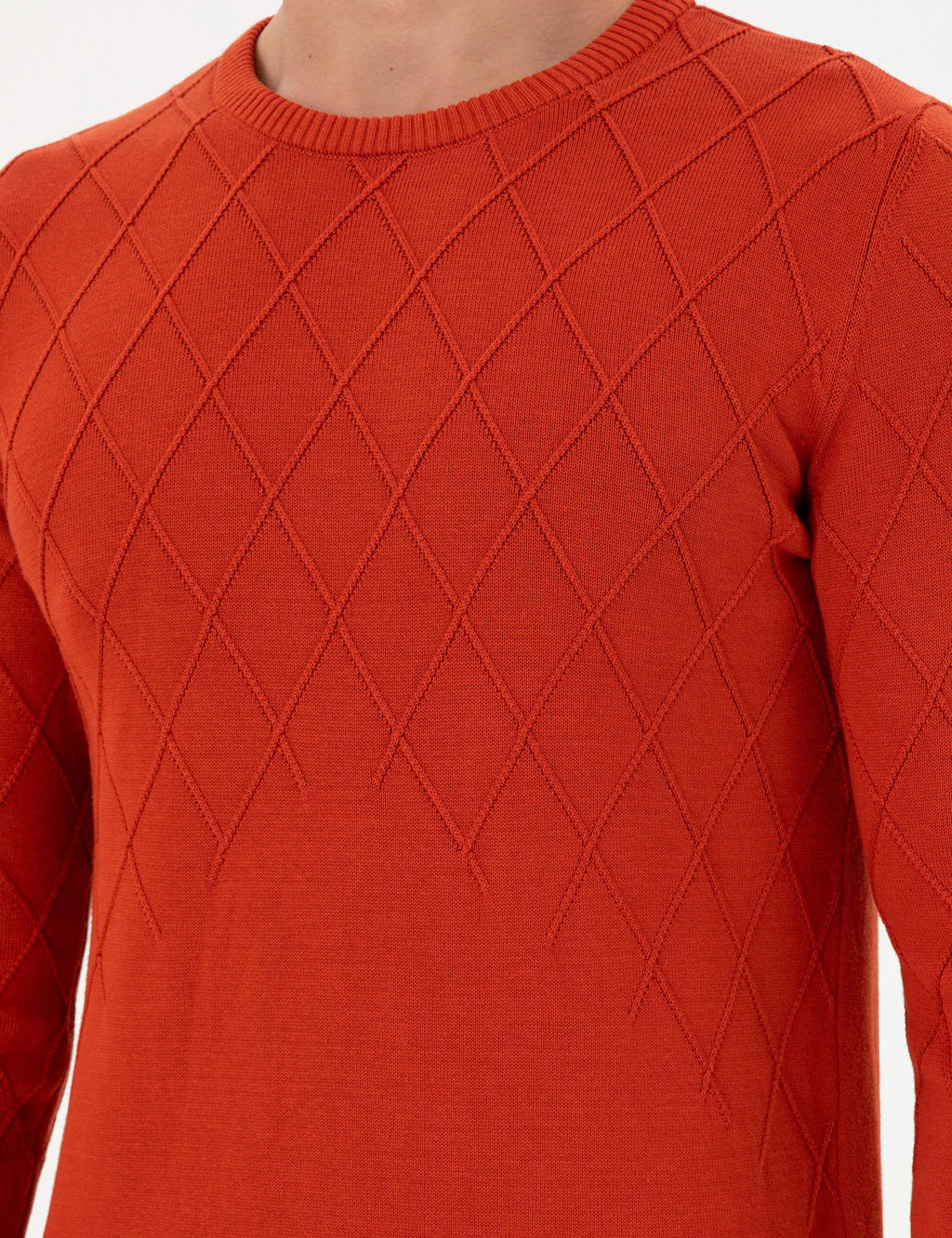 Erkek Slim Fit Bisiklet Yaka Kiremit Kazak