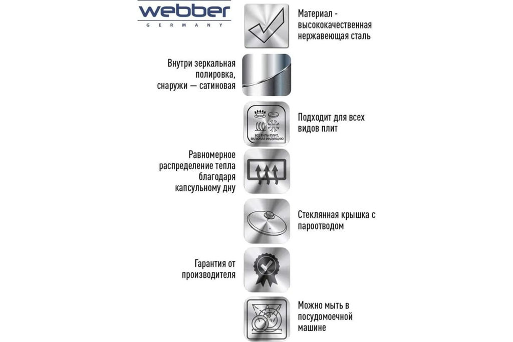 Кастрюля нерж. 4,2 л, 22 см, стекл. крышка, арт. ВЕ-158/2