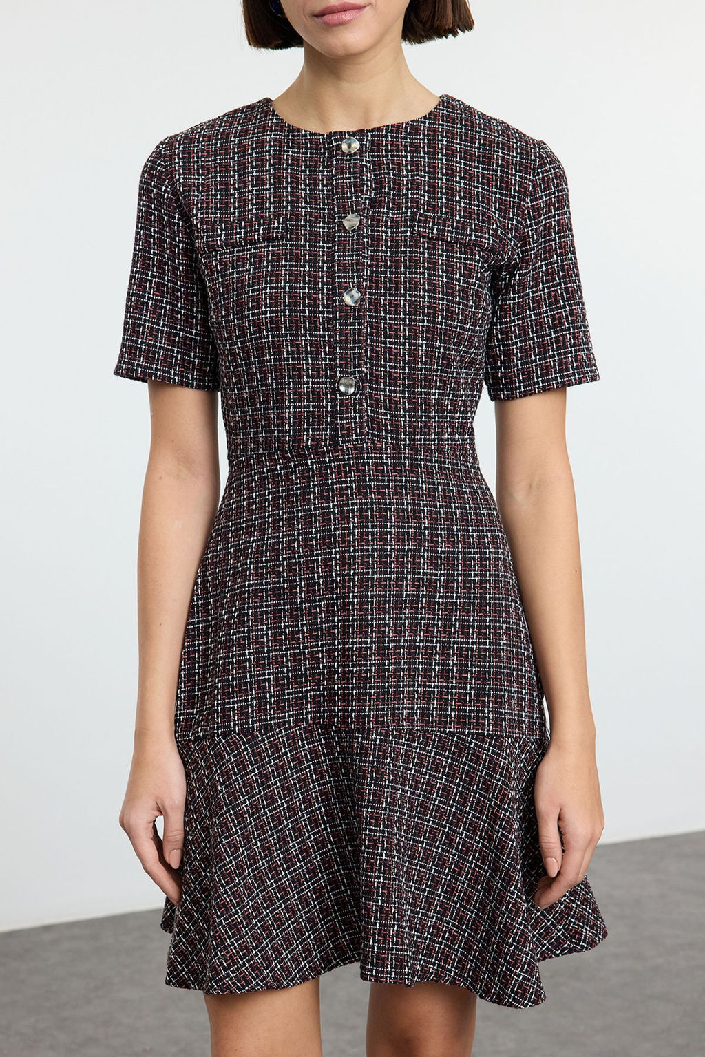 TRENDYOLMILLA Indigo Etegi Belden Ac?lan Bisiklet Yaka Mini Tuvit Dokuma Elbise TWOAW25EL00280 фото 3