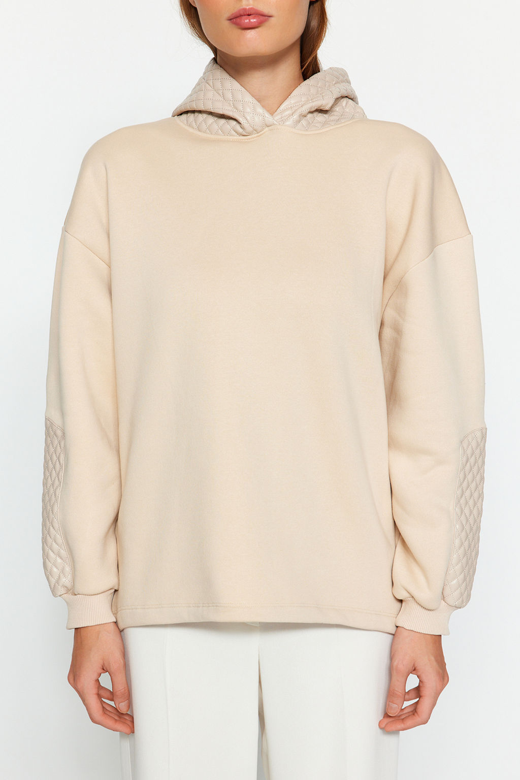 TRENDYOLMILLA Siyah Kal?n Ici Polarl? Kapitoneli Oversize/Genis Kesim Kapusonlu Orme Sweatshirt TWOAW24SW00205  фото 12