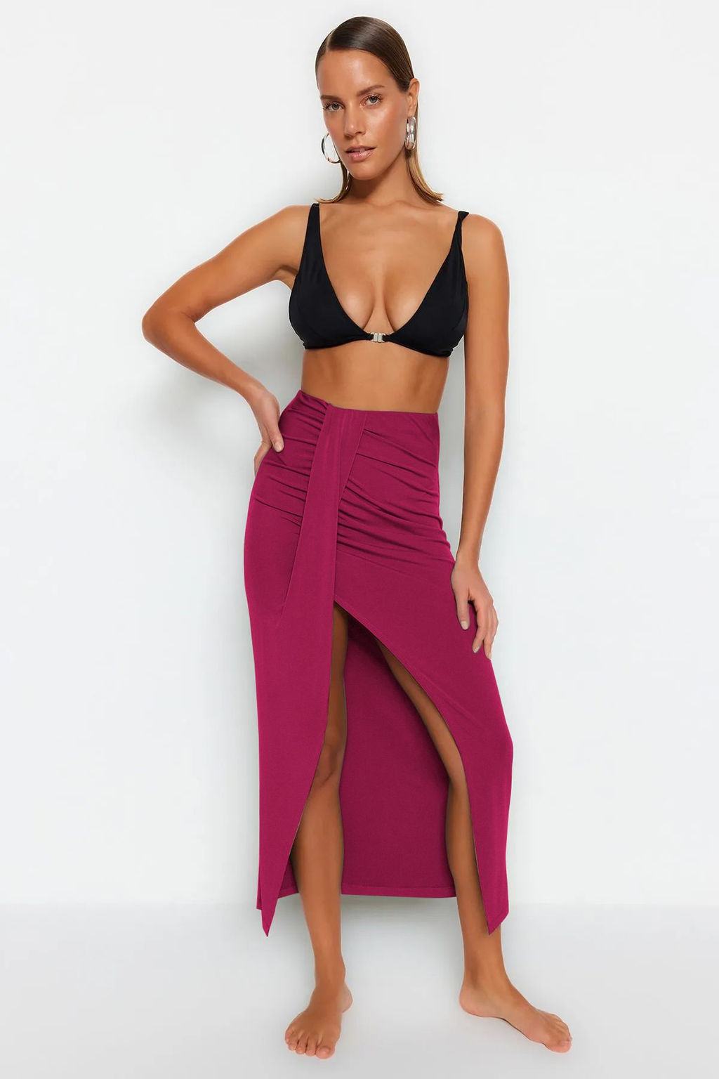 Bordo Dokuma Maxi Plaj Etek TBESS23ET00021