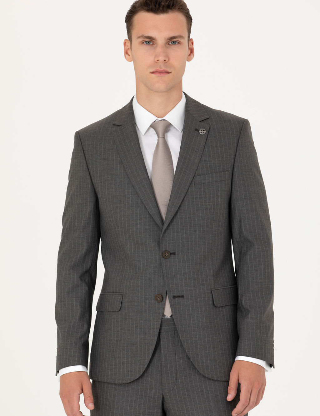 Kahverengi _izgili Ex.Slim Fit Tak_m Elbise