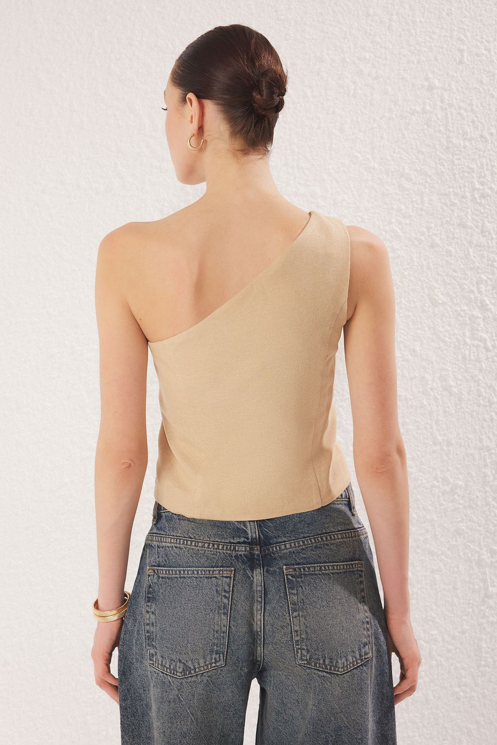 Trendyolmilla Haki Regular Keten Gorunumlu Tek Kol Dokuma Yelek TWOSS25YE00086  фото 9