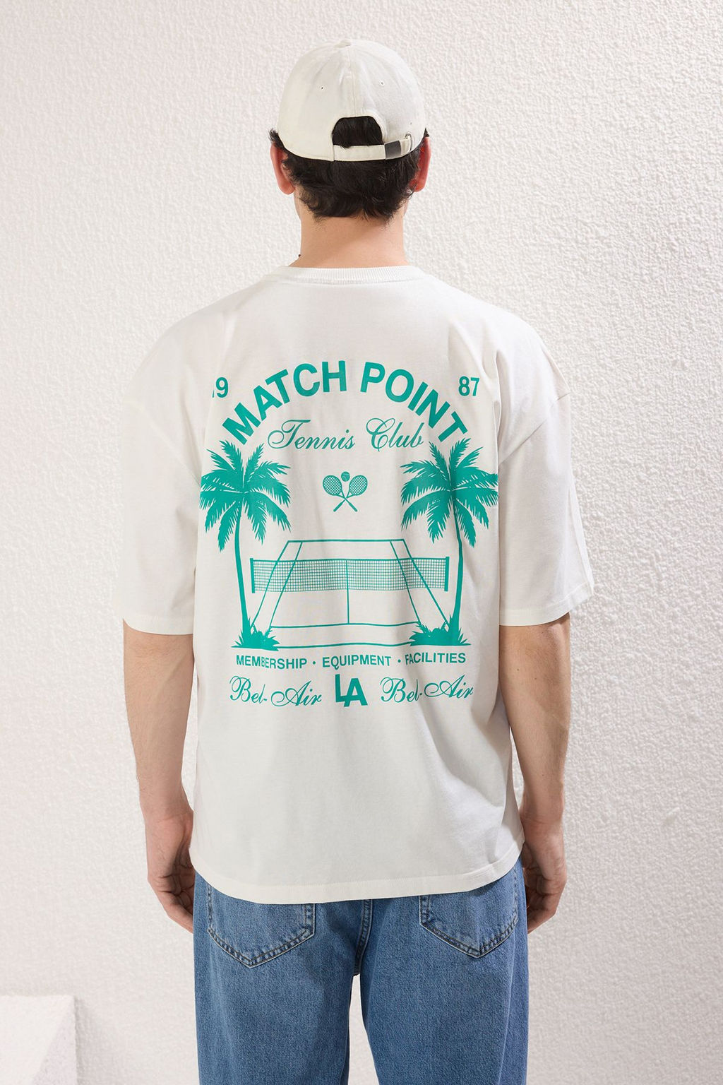 TRENDYOL MAN Ekru Oversize/Genis Kesim Tenis Bask?l? %100 Pamuk T-Shirt TMNSS25TS00116 - Trendyolmilla фото 4