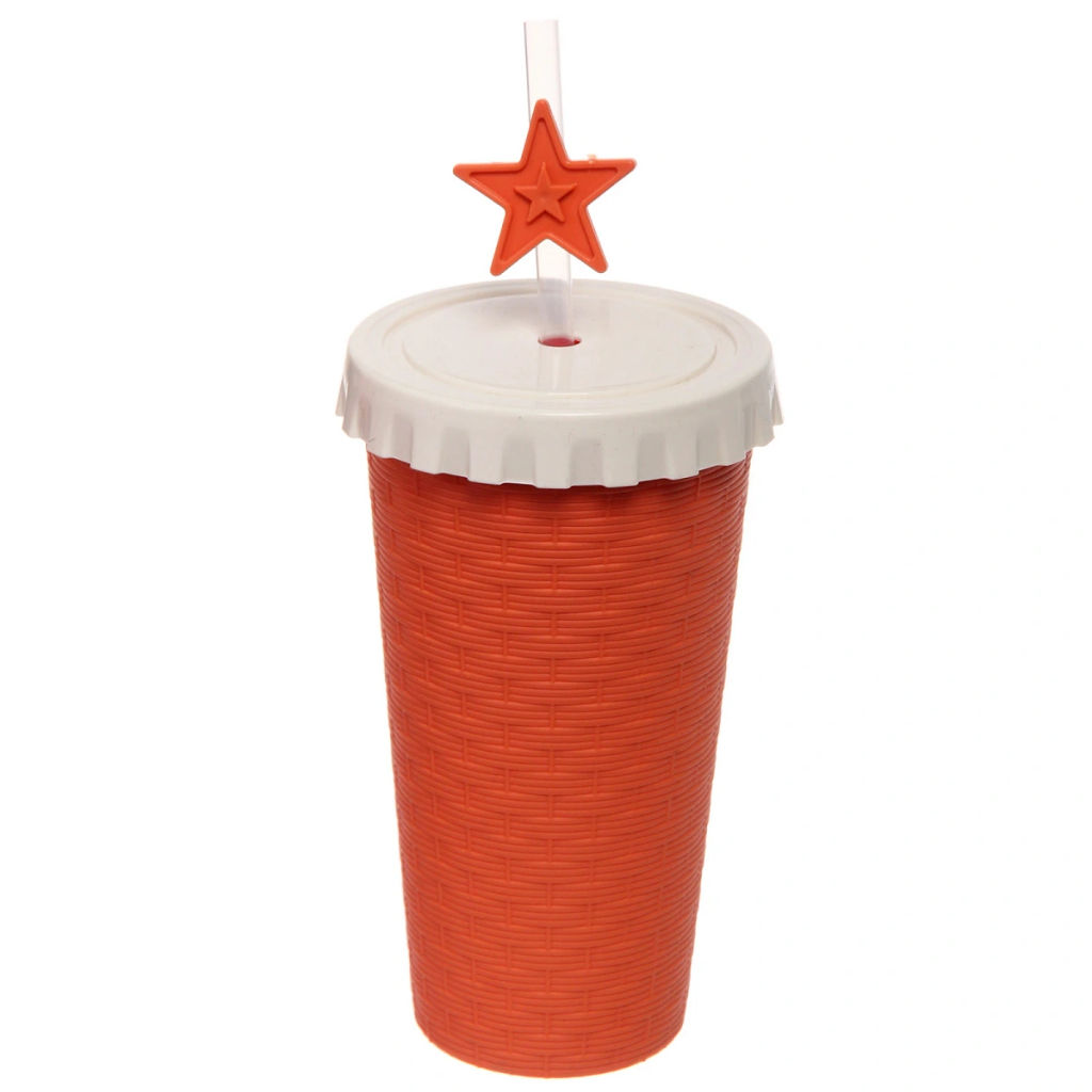 Цена за 6 шт. Стакан пластиковый 520мл "Плетёнка" с трубочкой, цвета микс