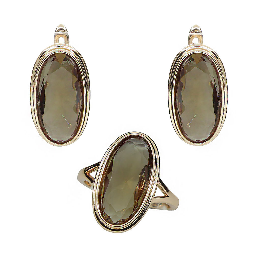 Комплект "Султан-65", султанит, покрытие под золото, размеры кольца: 18