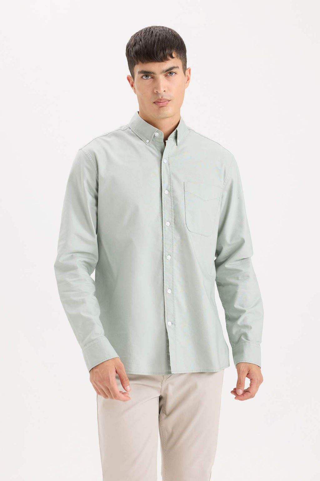 Regular Fit Oxford Cepli Uzun Kollu Basic Duz Beyaz Gomlek - Defacto фото 6