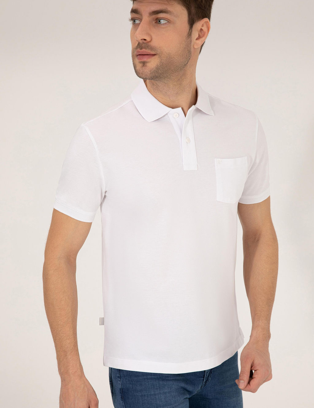 Beyaz Regular Fit Polo Yaka Basic Ti__rt