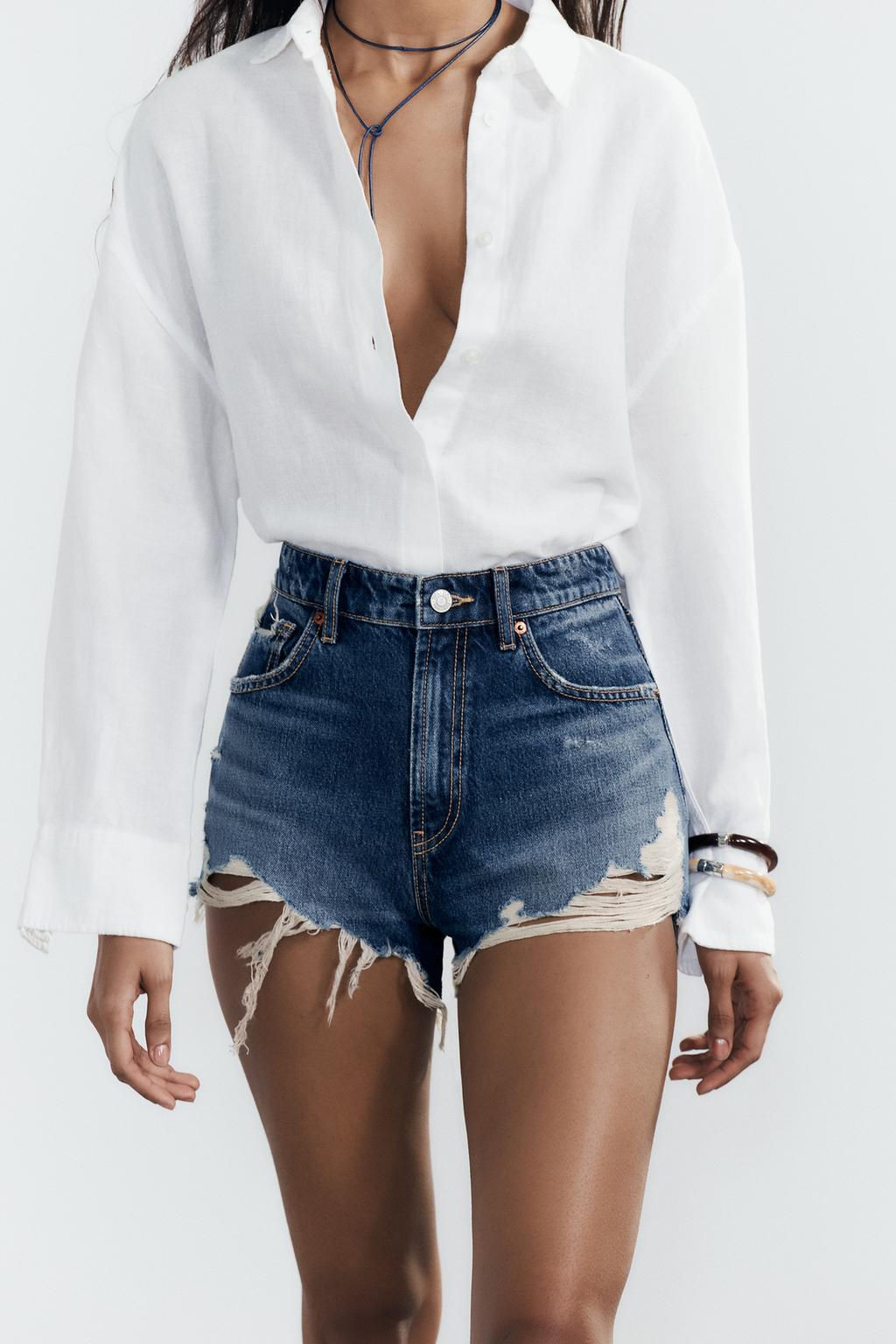 HIGH-WAIST CURVED DENIM SHORTS - Zara фото 10