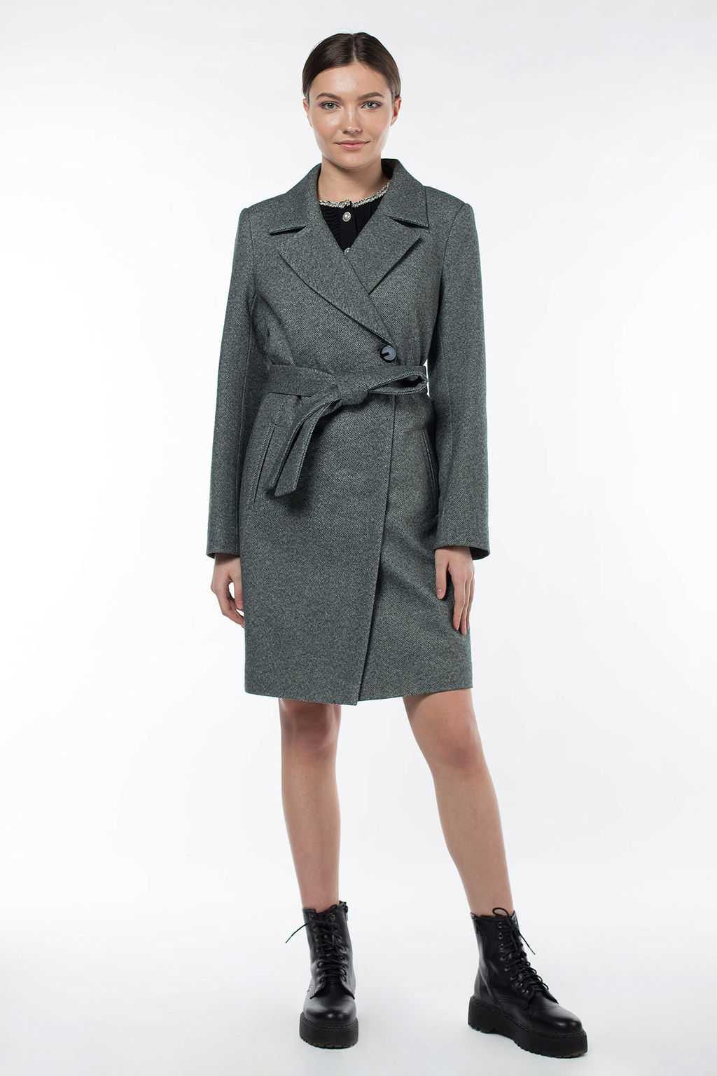 01-09021 Пальто женское демисезонное (пояс) - El podio фото 3