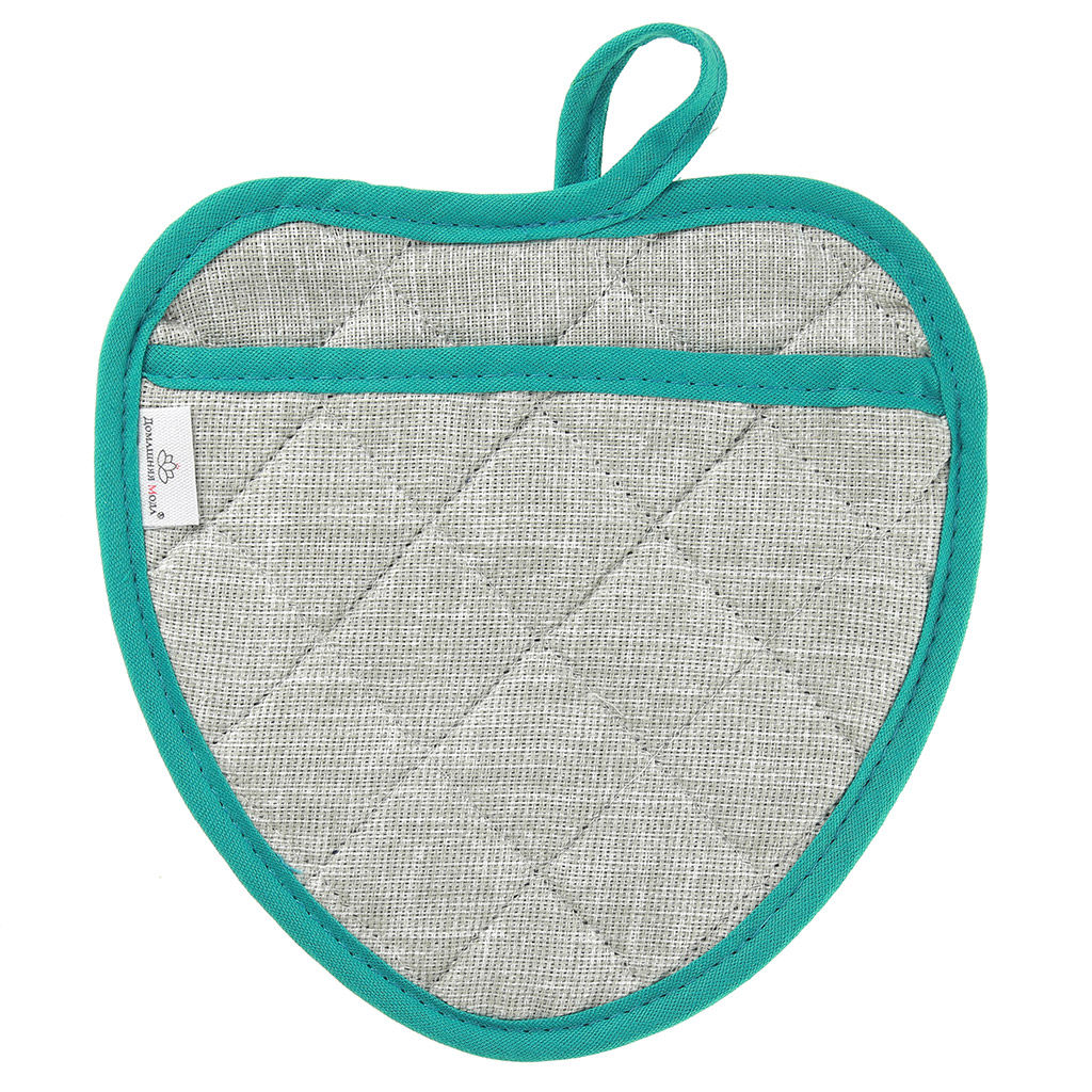 Прихватка с запахом 20х20см Лен серый, форма Клубника, рогожка 171г/м2, хлопок 100%, наполнитель - ватин 280г/м2, на пластмассовом подвесе, Домашняя мода (Россия)  фото 2