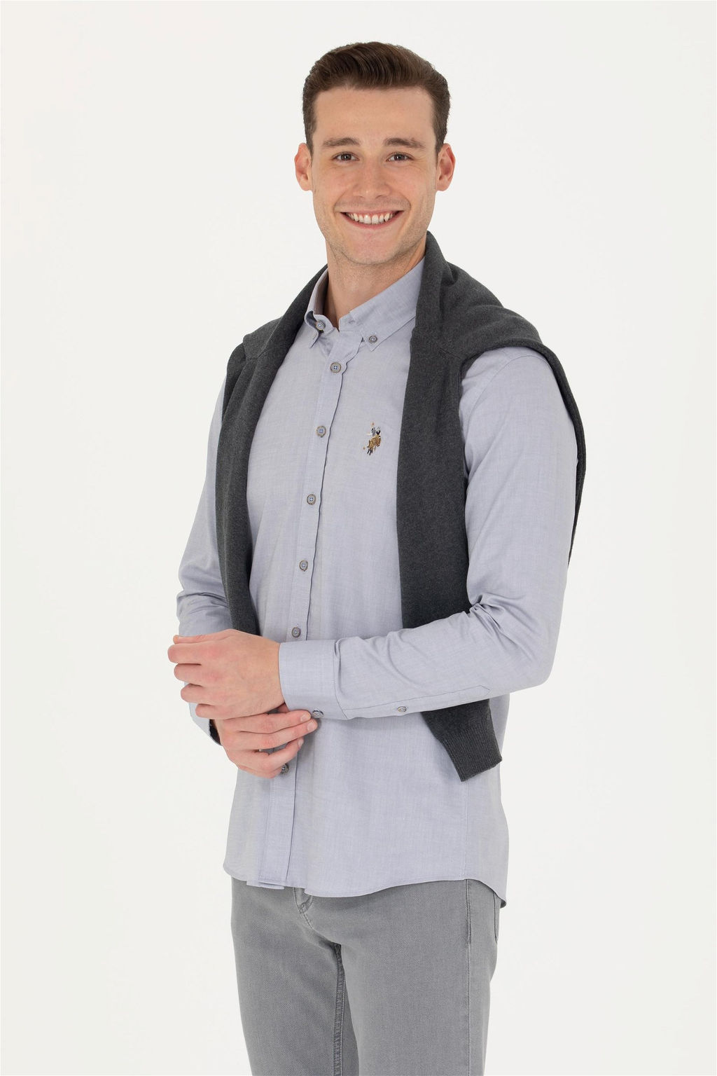 U. S. Polo Assn Мужская серая базовая рубашка с длинным рукавом - U.s. polo assn фото 7