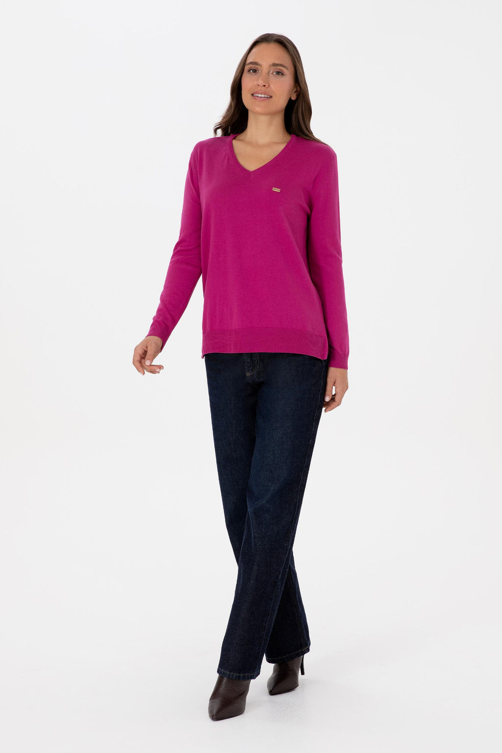 Kad_n Pembe V Yaka Basic Kazak - U.s. polo assn фото 4