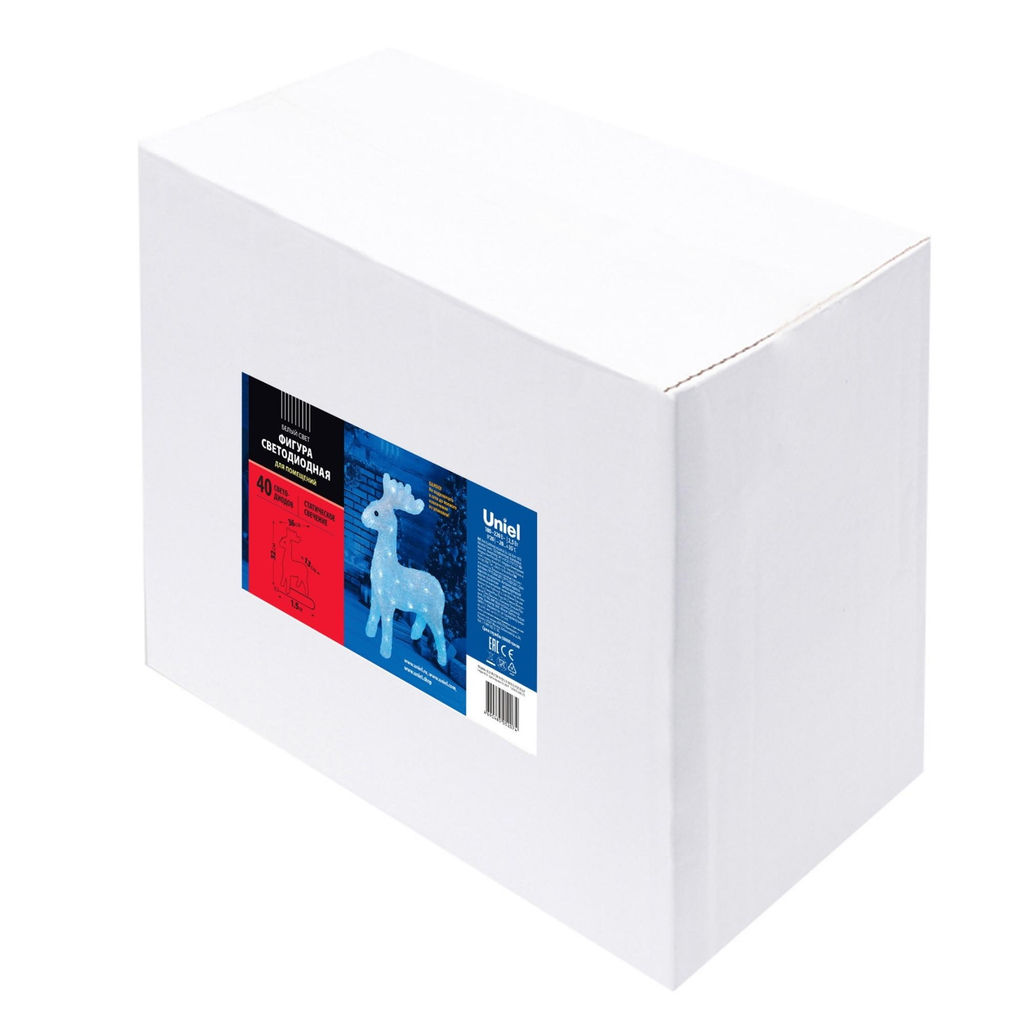ULD-M3739-040/STA WHITE IP20 DEER Фигура светодиодная Олень, 36*32см, 40 светодиодов. Белый свет. Провод прозрачный. TM Uniel