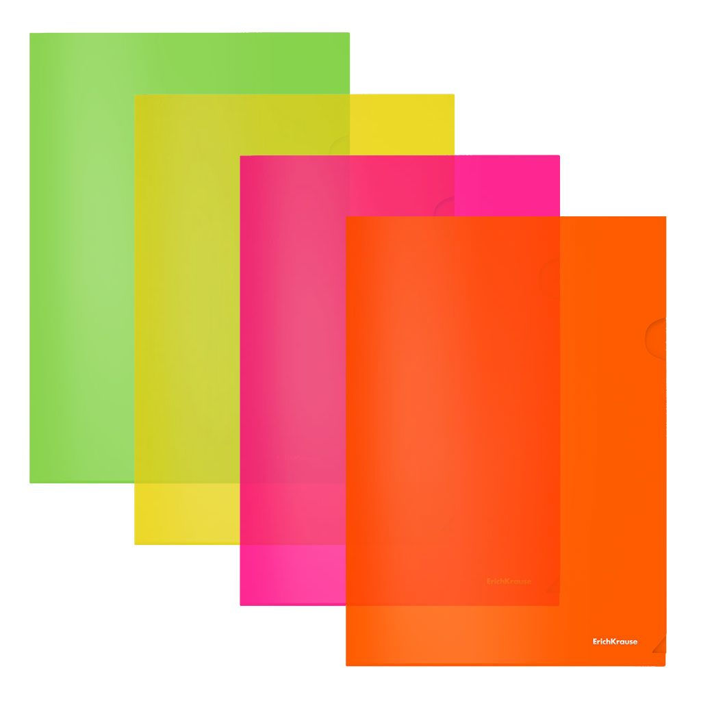 Цена за 2 шт. Папка-уголок ErichKrause Glossy Neon А4, пластик 180 мкм, ассорти