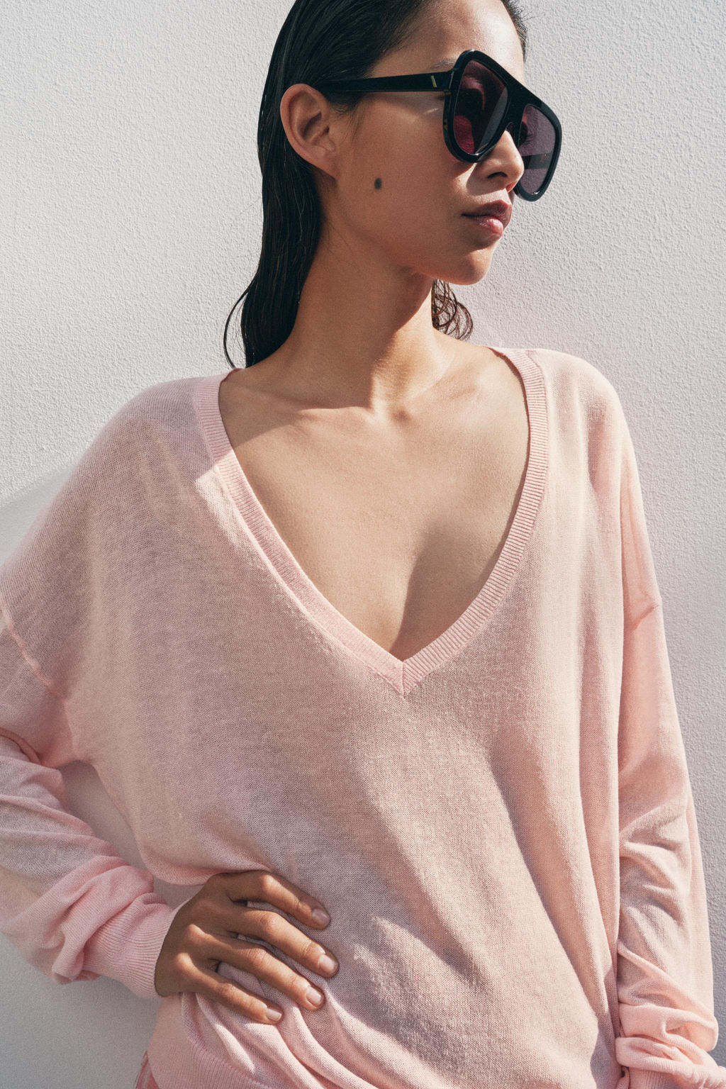 JERSEY PUNTO FINO ESCOTE PICO / Rosa pastel - Zara фото 5