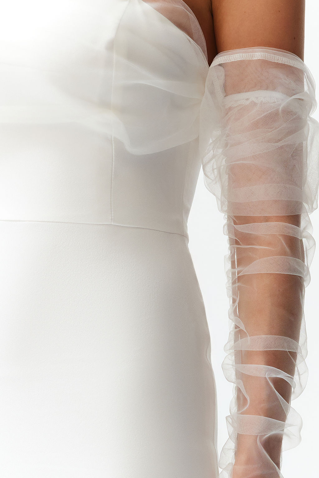 TRENDYOLMILLA Bridal Beyaz Vucuda Oturan Astarl? Dokuma Dugun/Nikah Uzun S?k Abiye Elbise TPRSS24AE00016  фото 5