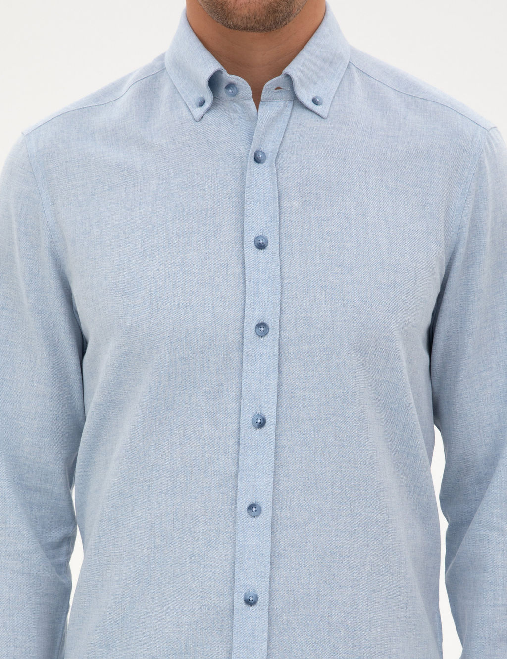 A__k Mavi Flanel Dokulu Slim Fit Uzun Kollu G_mlek