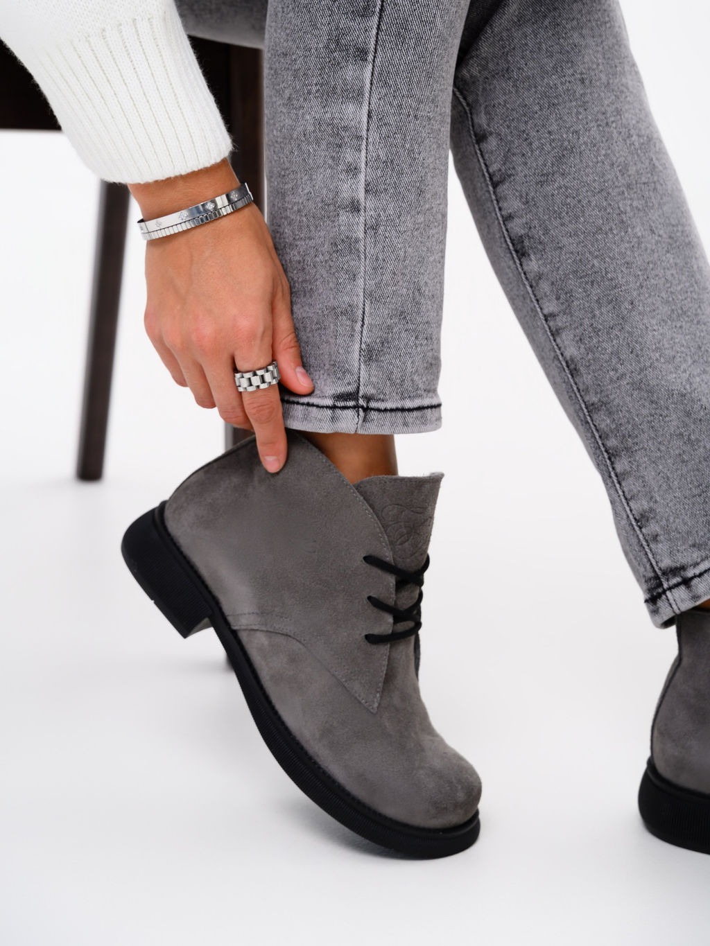 Ботинки 308.патрицияbl.Серый замок замша/байка