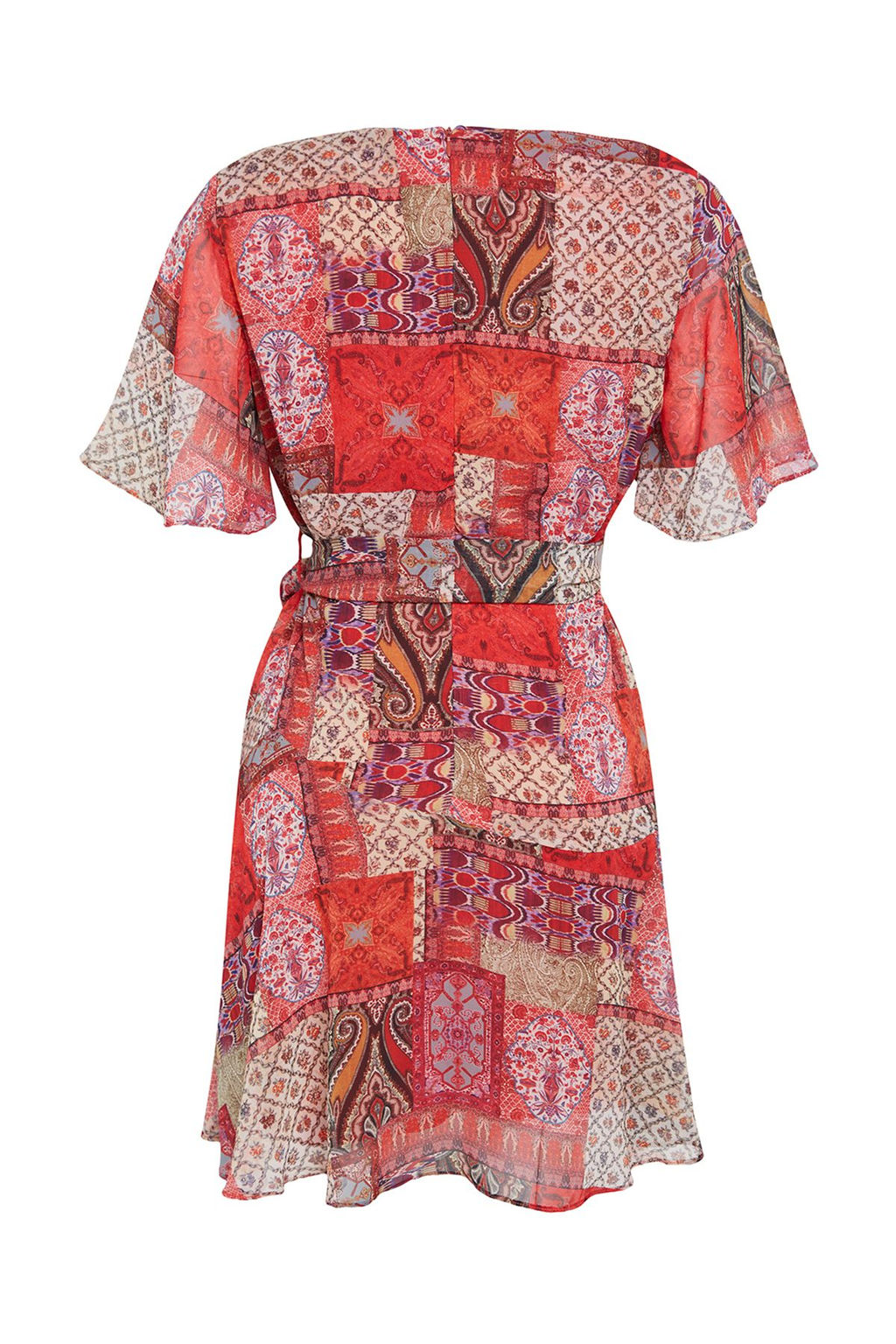 Cok Renkli A Kesim Puskul Detayl? Sifon Astarl? Mini Dokuma Elbise TWOSS24EL00808